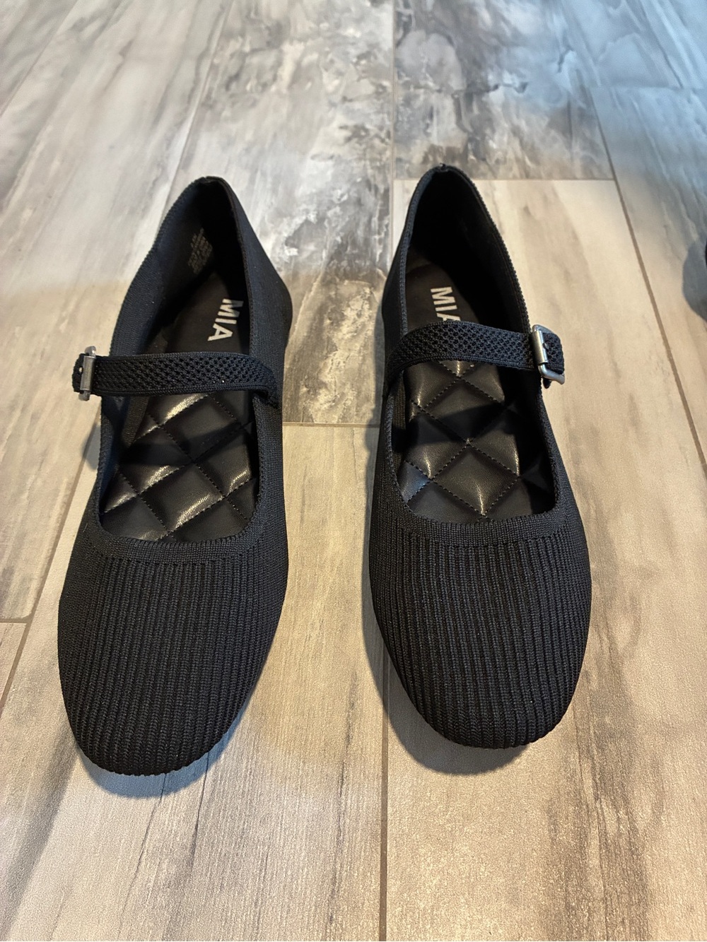 MIA Black Quilted Mary Jane Flats with Buckle Strap